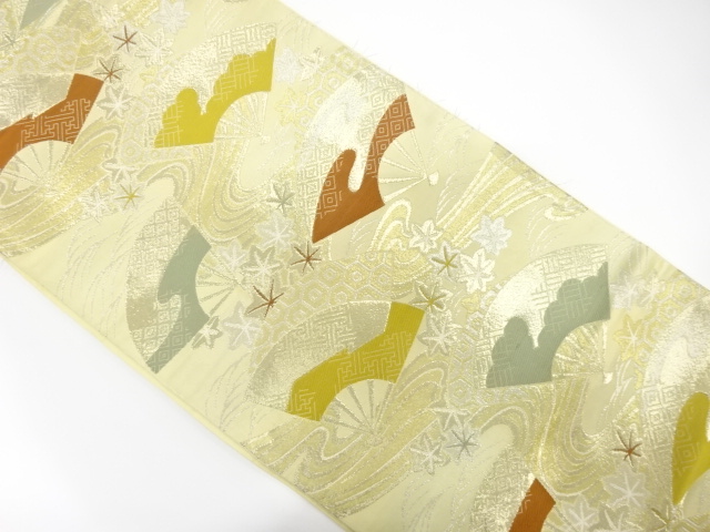 JAPANESE KIMONO / ANTIQUE FUKURO OBI / WOVEN STREAM & FAN